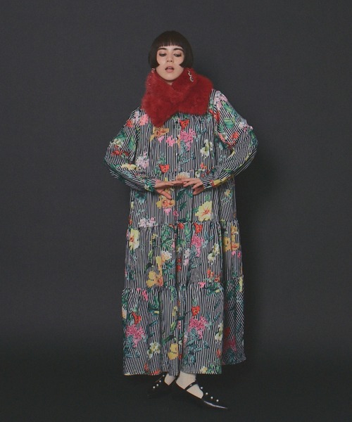 manana suerte（マニャーナスエルテ）の「フラワーストライプティアードワンピース（ワンピース・レディース・ブラック/ベージュ・FREE）」の14枚目の写真