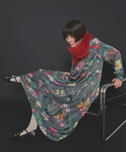 manana suerte（マニャーナスエルテ）の「フラワーストライプティアードワンピース（ワンピース・レディース・ブラック/ベージュ・FREE）」の13枚目の写真