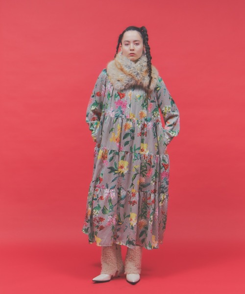 セール】フラワーストライプティアードワンピース（ワンピース