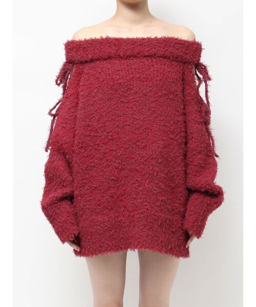 EVRIS（エヴリス）の「リボンオフショルニットワンピース（ワンピース・レディース・レッド/グレー/ブラック・FREE）」の9枚目の写真