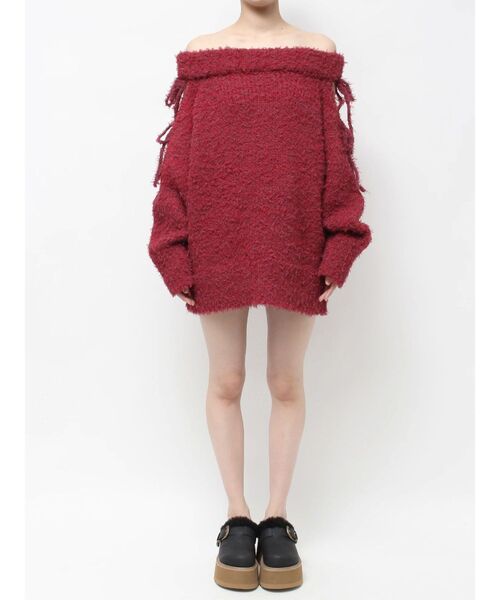 EVRIS（エヴリス）の「リボンオフショルニットワンピース（ワンピース・レディース・レッド/グレー/ブラック・FREE）」の16枚目の写真