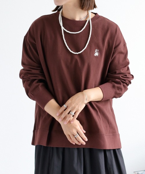 cepo(セポ)の「ワンポイントクマ刺繍ロングスリーブTee(Tシャツ/カットソー・レディース・チャコール/ブラウン/オフホワイト・M)」の1枚目の写真