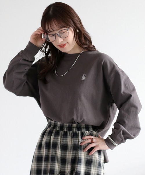 cepo(セポ)の「ワンポイントクマ刺繍ロングスリーブTee(Tシャツ/カットソー・レディース・チャコール/ブラウン/オフホワイト・M)」の3枚目の写真