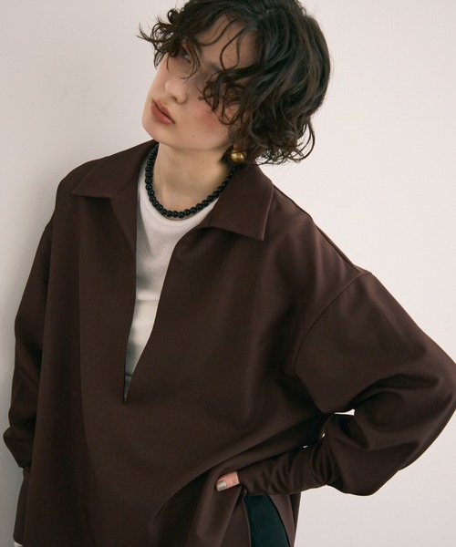 Trish(トリッシュ)の「スキッパーブラウス(シャツ/ブラウス・レディース・アイボリー/カーキ/ダークブラウン・MEDIUM)」の8枚目の写真