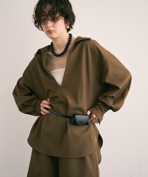 Trish(トリッシュ)の「スキッパーブラウス(シャツ/ブラウス・レディース・アイボリー/カーキ/ダークブラウン・MEDIUM)」の19枚目の写真