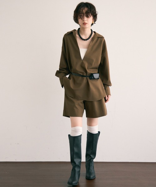 Trish(トリッシュ)の「スキッパーブラウス(シャツ/ブラウス・レディース・アイボリー/カーキ/ダークブラウン・MEDIUM)」の12枚目の写真