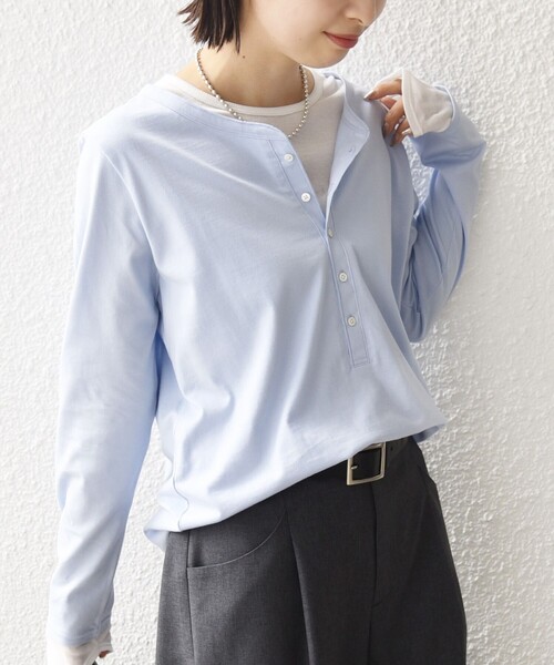 ヘンリーポロレイヤードセットプルオーバー WEB限定】ディープヘンリーネック リブ ニットポロ プルオーバー