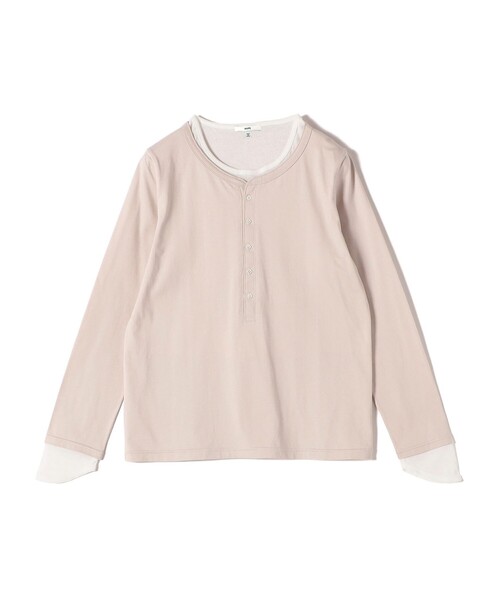 SHIPS(シップス)の「レイヤード ライク ヘンリーネック プルオーバー(Tシャツ/カットソー・レディース・ダークグレー/ベージュ/ライトブルー・ONE SIZE)」の7枚目の写真