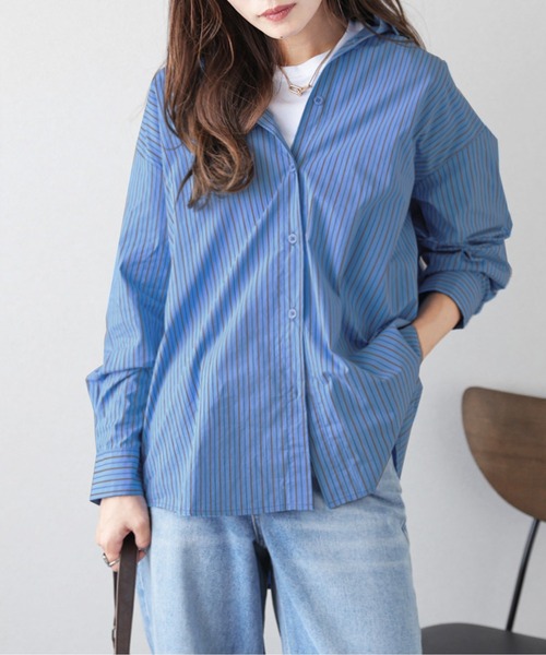 La-gemme(ラジェム)の「オーバーサイズシルエットシャツ(シャツ/ブラウス・レディース・ブラック/ホワイト/オレンジ系/ブルー系・フリー)」の21枚目の写真