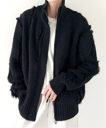 【FVLMEN】stand neck damage zip knit jacket/スタンドネック ダメージ ジップ ニット ジャケット