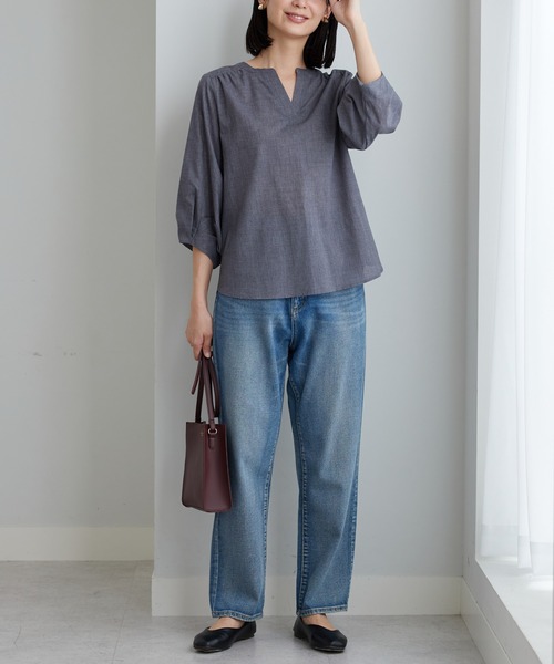 BELLUNA PLUS(ベルーナ)の「杢調素材袖タックデザインブラウス(シャツ/ブラウス・レディース・ブルー/杢グレー・X-LARGE/LARGE/MEDIUM)」の3枚目の写真