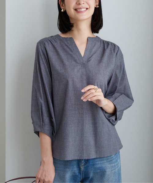 BELLUNA PLUS(ベルーナ)の「杢調素材袖タックデザインブラウス(シャツ/ブラウス・レディース・ブルー/杢グレー・X-LARGE/LARGE/MEDIUM)」の8枚目の写真
