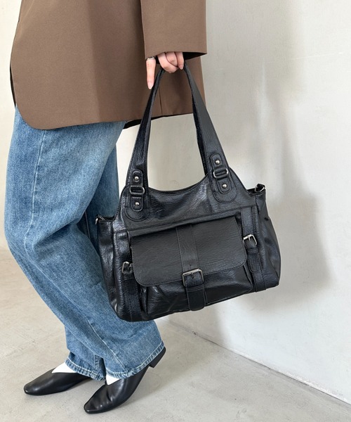 MYMOOD.(マイムード)の「アウトポケットデザイン 2WAYショルダーバッグ(ショルダーバッグ・レディース・ブラウン/ブラック/グレー/ワインレッド・FREE)」の14枚目の写真