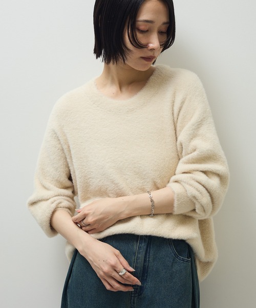 Green　Parks（グリーンパークス）の「シャギークルーネックニットプルオーバー（ニット/セーター・レディース・オレンジ/ホワイト系その他2/グレー/サックスブルー/グレイッシュベージュ・FREE）」の2枚目の写真