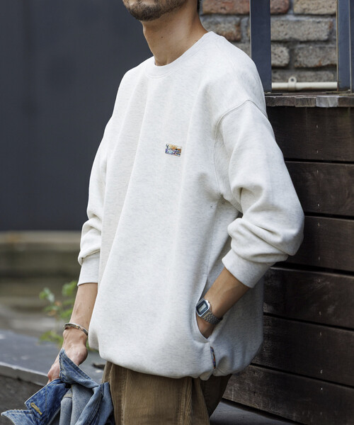 ビッグシルエット スピンドル ダンボール ワンポイントロゴ クルー