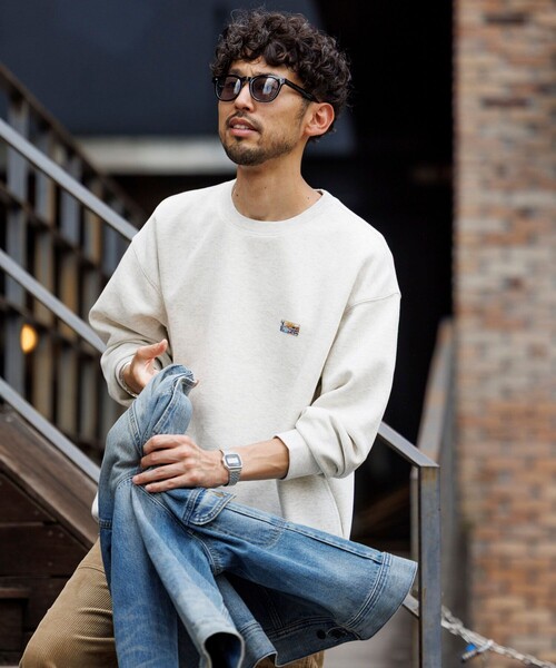 ビッグシルエット スピンドル ダンボール ワンポイントロゴ クルー