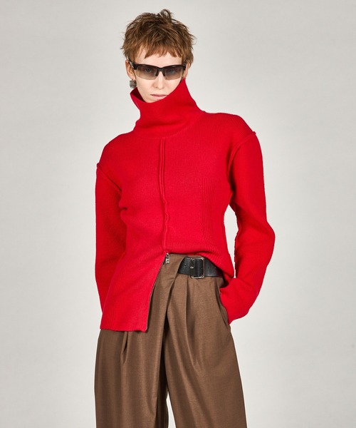 PRANK PROJECT（プランクプロジェクト）の「ヘヴィタートルニットチュニック / Heavy Turtleneck Knit Tunic（ニット/セーター・レディース・レッド/ブラック/マルチ・FREE）」の14枚目の写真