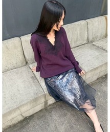IRENENNE（アイレネ）の「Vネックニットｗ/ニードルパンチレース / Vneck Knit w/Needle-Punched Lace（ニット/セーター）」