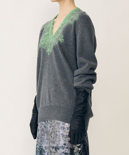 セール】Vネックニットw/ニードルパンチレース / Vneck Knit w/Needle