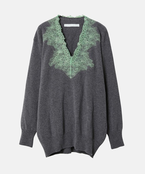 Vネックニットw/ニードルパンチレース / Vneck Knit w/Needle-Punched