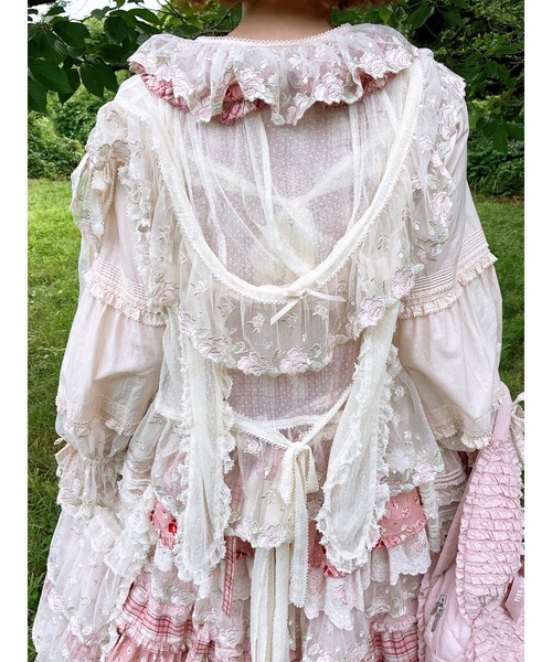 新品 ピンクハウス うさ耳ベスト ラビット うさぎ うさぎの耳フード付きローズレースベスト｜ピンクハウス