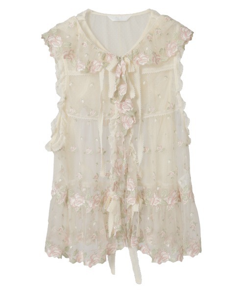 うさぎの耳フード付きローズレースベスト（ベスト）｜PINK HOUSE