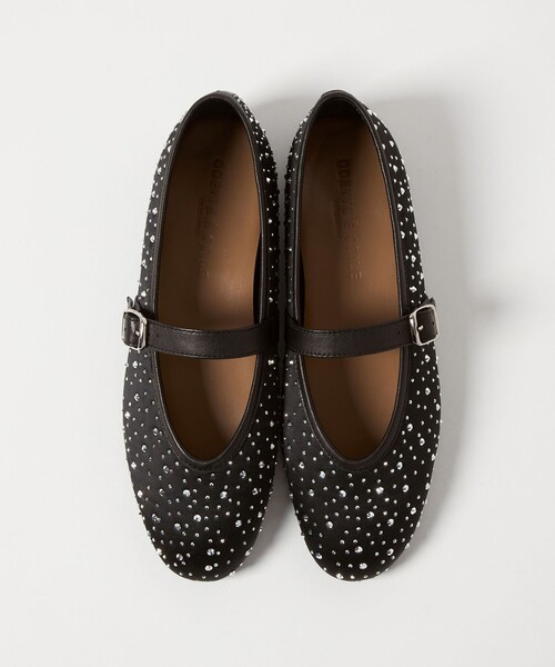 OHGA♡ビジュー付き黒サテンフラットシューズ♡ セール】サテンビジュー フラット10↑（バレエシューズ）｜ODETTE E