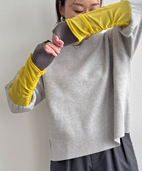 LHELBIE（レルビエ）の「チュール袖ニット（ニット/セーター・レディース・ブラック/オレンジ/グレー・M）」の3枚目の写真