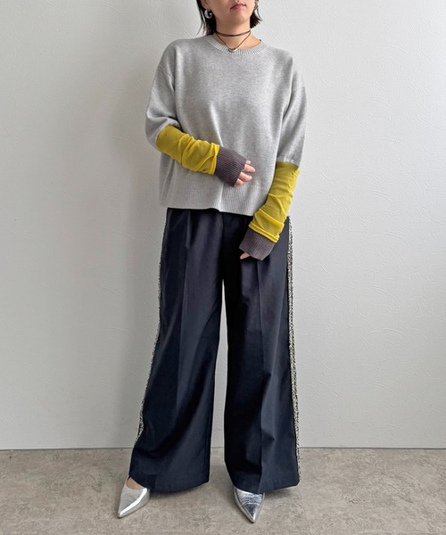 LHELBIE（レルビエ）の「チュール袖ニット（ニット/セーター・レディース・ブラック/オレンジ/グレー・M）」の11枚目の写真