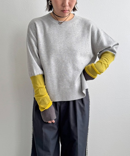 LHELBIE（レルビエ）の「チュール袖ニット（ニット/セーター・レディース・ブラック/オレンジ/グレー・M）」の16枚目の写真