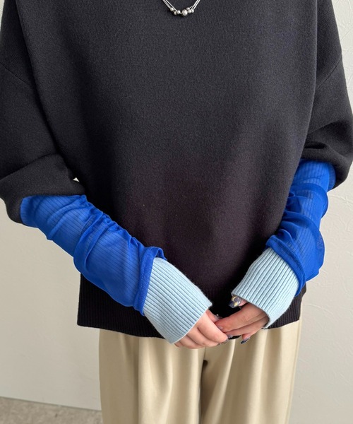 LHELBIE（レルビエ）の「チュール袖ニット（ニット/セーター・レディース・ブラック/オレンジ/グレー・M）」の20枚目の写真