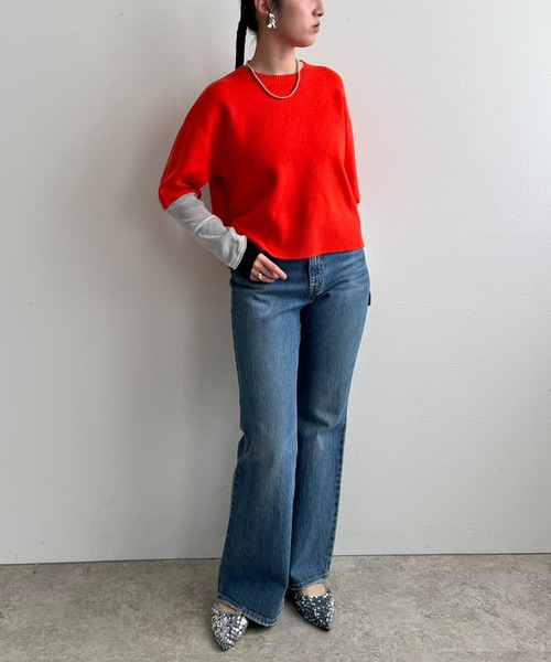 LHELBIE（レルビエ）の「チュール袖ニット（ニット/セーター・レディース・ブラック/オレンジ/グレー・M）」の4枚目の写真