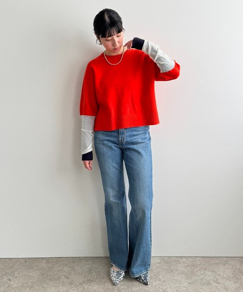 LHELBIE（レルビエ）の「チュール袖ニット（ニット/セーター・レディース・ブラック/オレンジ/グレー・M）」の5枚目の写真