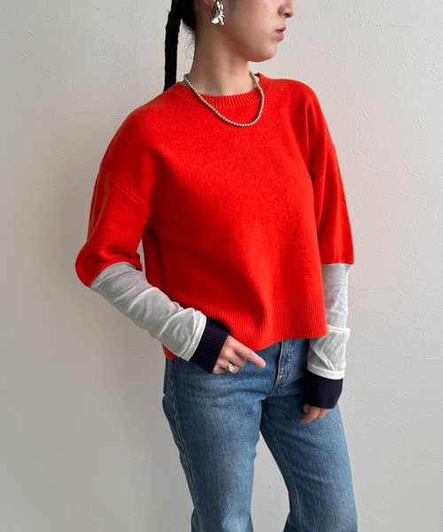 LHELBIE（レルビエ）の「チュール袖ニット（ニット/セーター・レディース・ブラック/オレンジ/グレー・M）」の6枚目の写真