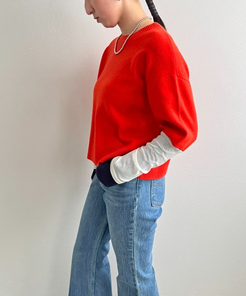 LHELBIE（レルビエ）の「チュール袖ニット（ニット/セーター・レディース・ブラック/オレンジ/グレー・M）」の8枚目の写真