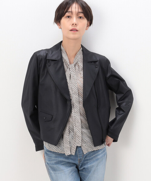 K.T KIYOKO TAKASE(キヨコタカセ)の「ポンチフェイクレザーエンボス ライダースジャケット(ライダースジャケット・レディース・ブラック/キャメル・11号/9号)」の1枚目の写真