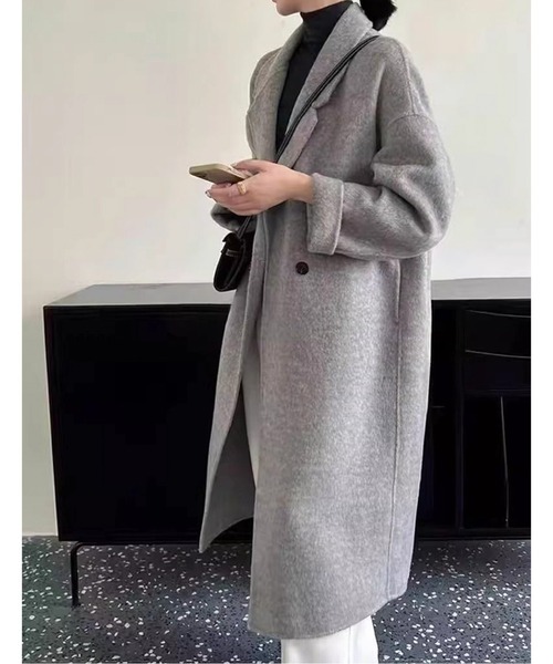 AMAJI(アマジ)の「ダブルブレスト ウールライクロングコート(チェスターコート・レディース・キャメル/オートミール/ラベンダー/グレー/ブラック/ライトピンク・MEDIUM/LARGE/X-LARGE)」の10枚目の写真