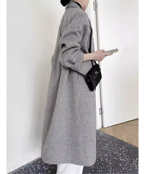 AMAJI(アマジ)の「ダブルブレスト ウールライクロングコート(チェスターコート・レディース・キャメル/オートミール/ラベンダー/グレー/ブラック/ライトピンク・MEDIUM/LARGE/X-LARGE)」の11枚目の写真