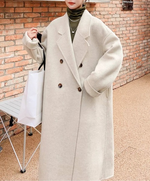 ダブルブレスト ウールライクロングコート（チェスターコート）｜AMAJI