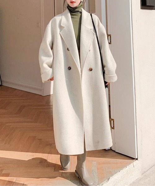 AMAJI（アマジ）の「ダブルブレスト ウールライクロングコート