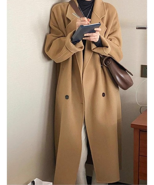 AMAJI(アマジ)の「ダブルブレスト ウールライクロングコート(チェスターコート・レディース・キャメル/オートミール/ラベンダー/グレー/ブラック/ライトピンク・MEDIUM/LARGE/X-LARGE)」の20枚目の写真