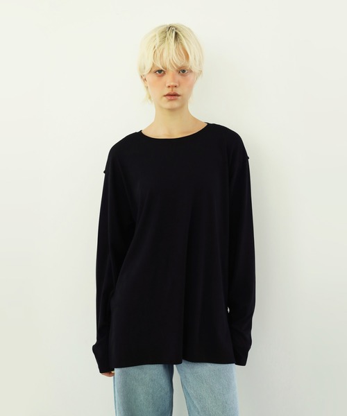 WCJ(ダブルシージェイ)の「【速乾】【防シワ】オーバーサイズアウトシームカットソー(Tシャツ/カットソー・レディース・ブラック/ホワイト・FREE)」の2枚目の写真