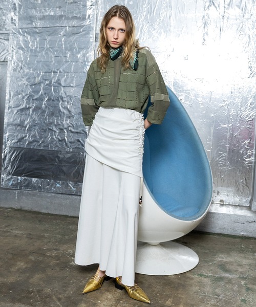 AULA AILA（アウラアイラ）の「3WAYギャザーフレアスカート（スカート・レディース・オフホワイト/ブラック/トップグレー・0）」の6枚目の写真