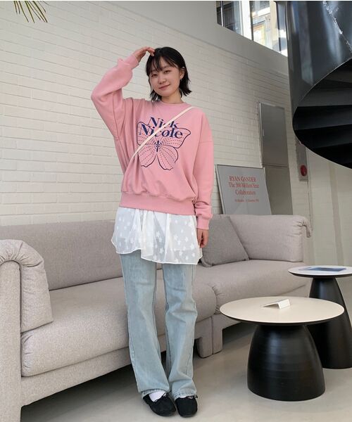 NICK&NICOLE(ニックアンドニコール)の「BUTTERFLY SIGNATURE SWEATSHIRT_PINK NAVY(スウェット・レディース・その他・FREE)」の4枚目の写真