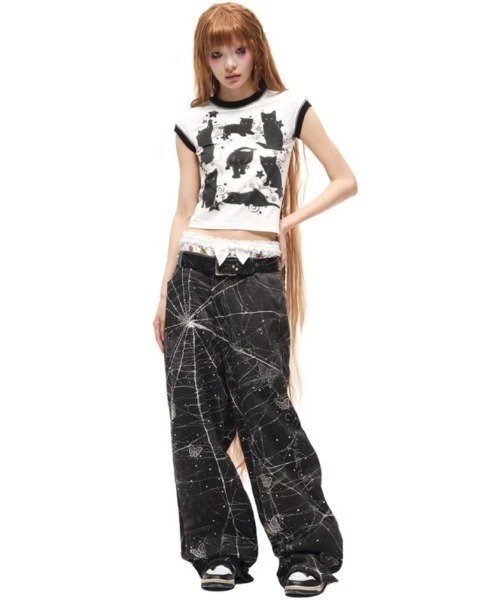 L.H.P(エルエイチピー)の「CFIERCE/フィアス/Spider Butterfly Rhinestone Jeans(デニムパンツ・レディース・ブラック・M/S)」の4枚目の写真