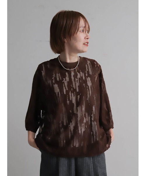 FIL DE FER(フィルデフェール)の「ランダムシアーJQ クルーネックTEE(Tシャツ/カットソー・レディース・ブラウン/ホワイト・FREE)」の2枚目の写真