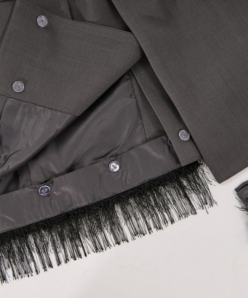 Ezick（エジック）の「2way fringe jacket フリンジヘムベルトツキジャケット/SETUP対応（テーラードジャケット・レディース・グレー/ブラック・FREE）」の5枚目の写真