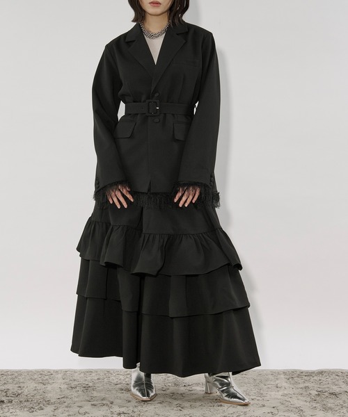 Ezick（エジック）の「2way fringe jacket フリンジヘムベルトツキジャケット/SETUP対応（テーラードジャケット・レディース・グレー/ブラック・FREE）」の15枚目の写真