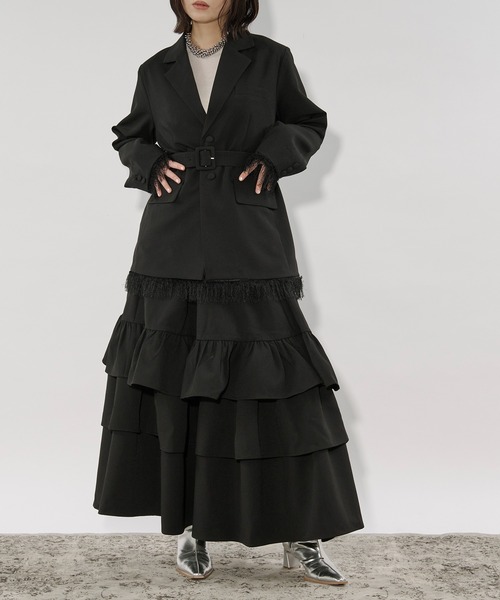 Ezick（エジック）の「2way fringe jacket フリンジヘムベルトツキジャケット/SETUP対応（テーラードジャケット・レディース・グレー/ブラック・FREE）」の16枚目の写真