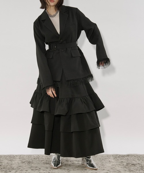 Ezick（エジック）の「2way fringe jacket フリンジヘムベルトツキジャケット/SETUP対応（テーラードジャケット・レディース・グレー/ブラック・FREE）」の18枚目の写真